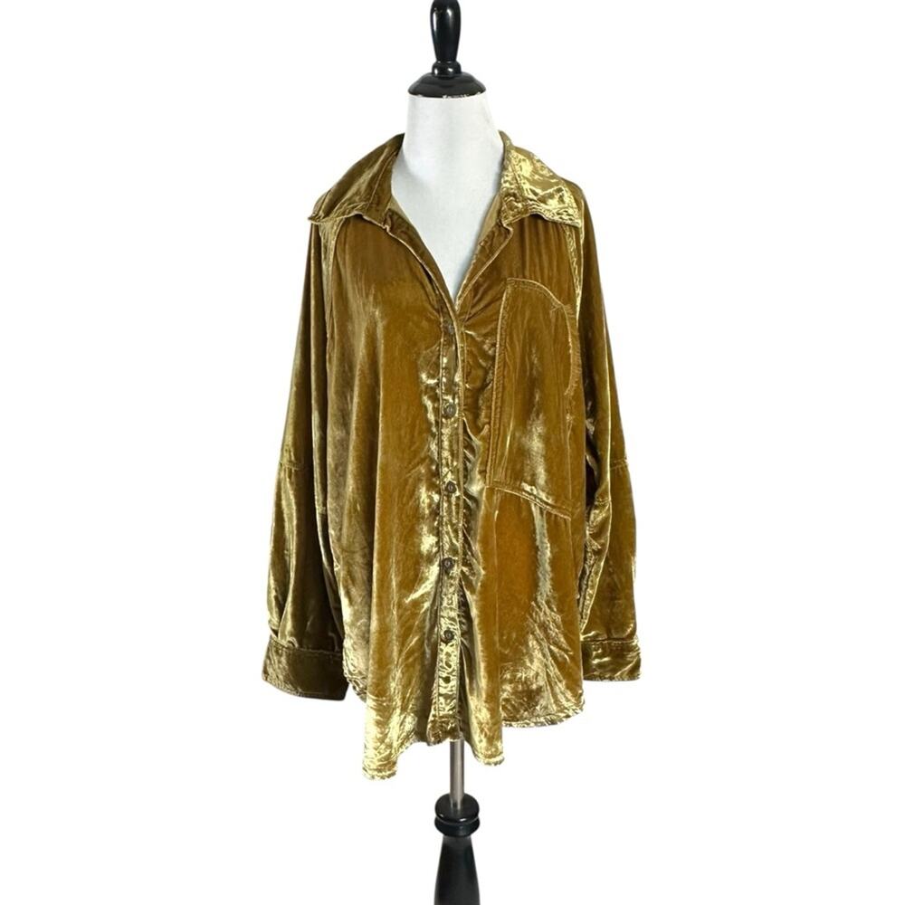 Free People Night Skies Velvet Top Golden Brown Size Medium Retro 70s Bohemian - Picture 6 of 13